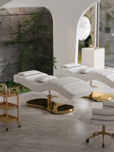 Table de massage contemporaine en cuir PU avec appui-tête intégré, cadre métallique réglable, mobilier de salon - Product Image 1