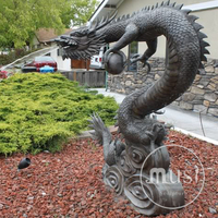 Fontaine d'eau en bronze, artisanat en métal de conception populaire, grande statue de dragon en bronze chinois, figurines de boule
