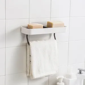 תכליתי תיבת סבון אמבטיה עם מגבת קולב קיר דבק סבון קופסא פלסטיק עם מגבת מתלה איכות קיר רכוב סבון תיבה