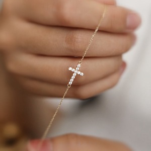 Pulsera de plata de ley S925 chapada <span class=keywords><strong>en</strong></span> oro de 18 quilates, con dije de cruz y detalles de circonita, estilo japonés, versátil. - Product Image 4