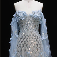 Robe de soirée élégante sirène Lsz441 avec manches cape, fleurs 3D, perles et sequins, pour occasions formelles, Jancember