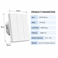 Interrupteur mural intelligent ZigBee 3.0 1/2/3/4 voies, relais 16A 400W pour contrôle par application Alexa Google Assistant 86*86