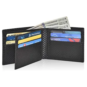 Billetera de cuero genuino plegable con bloqueo RFID para hombre, billetera con ranura para tarjeta, gran oferta