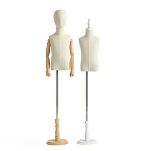 Fashion adjustable custom made dress form covered half body kids fabric mannequin with stand