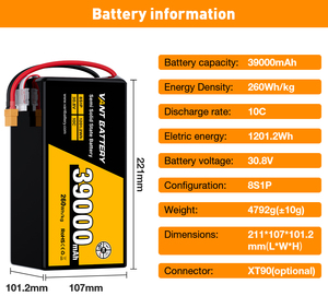 エネルギー密度260wh/kg リポバッテリー 30.8V 10/18/22/28/30/39/36/33Ah 8S HV セミソリッドタイプ 空撮・産業用ドローン向け - Product Image 2