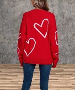 Women Round Neck Heart Pattern Knit Sweater <strong>Valentine</strong> Contrast Color Loose Pullover <strong>Jumper</strong> Casual Long Sleeve Tops - Product Image 4