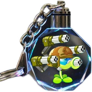 New Design Clear Anime Photo Printed Glass Crystal LED Keychain with Octagon Shape Eco-Friendly for Souvenir Gift