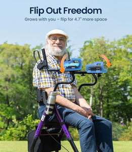 Передвижной четырехколесный ходунки с мягким сиденьем, регулируемая алюминиевая рама, Складная легкая опора для ходьбы - Product Image 3