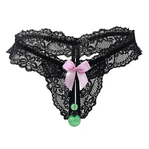 Ding Zhi Mei String sexy en dentelle avec perles, noir, accessoires intimes pour femmes, forme triangulaire confortable D827 - Product Image 5
