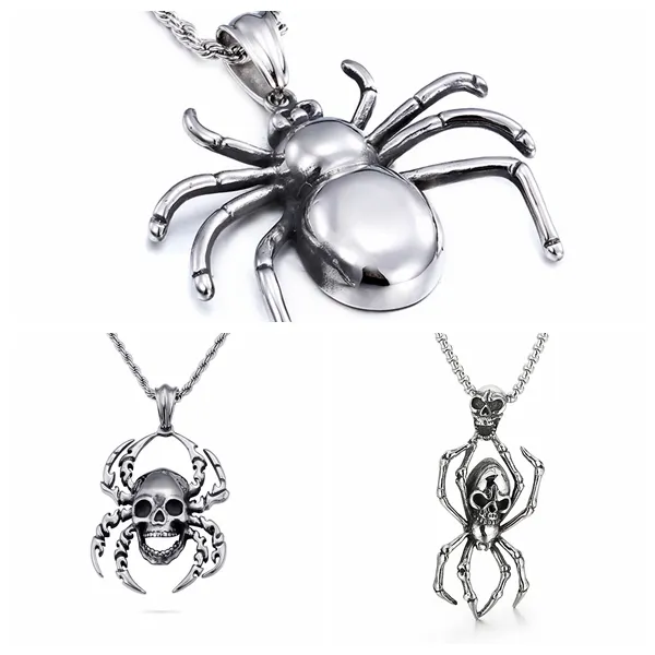 KALEN Silver Flashing Stainless Steel Vintage Halloween Jewelry Nordic Spider Pendant Necklace