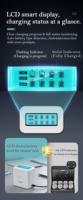 Cargador de Baterías de Iones de Litio de 8 Ranuras, Portátil, con USB-C, Iluminación LED LCD, 15W, para Baterías AA y AAA de 1.2V