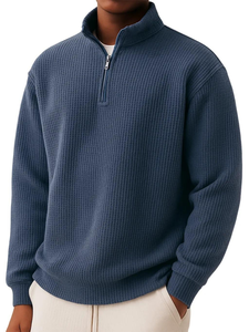 Unisex Waffle 1/4Zip Neck Pullover <strong>Jumper</strong> Pure Color Long Sleeve Zip <strong>Mock</strong> Neck Knitwear for <strong>Shirt</strong> Cropped 3D Embroidery Winter - Product Image 2