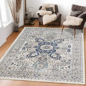 工厂销售复古波斯印花床边客厅地毯可折叠机洗地毯