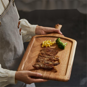 Plateau de service carré en bois d'acacia écologique et durable, assiette à steak et à pizza avec poignée, style japonais, luxe léger pour <span class=keywords><strong>la</strong></span> maison et <span class=keywords><strong>la</strong></span> <span class=keywords><strong>cuisine</strong></span> - Product Image 3