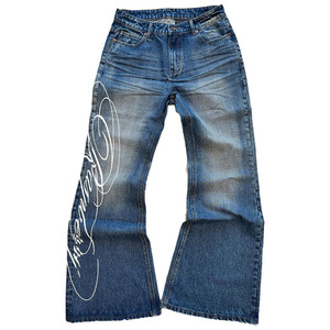 <span class=keywords><strong>Jeans</strong></span> baggy pour homme avec impression sérigraphique personnalisée, délavage délavé bleu, effet vintage, rivets décoratifs, poches, coupe bootcut - Product Image 3