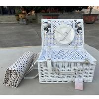 Panier de pique-nique en saule tressé brun foncé avec doublure en coton, sangle en cuir et tapis assorti pour le camping en plein air – Coffret cadeau