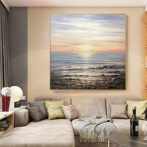 Tableau mural paysager moderne, peinture à l'huile abstraite faite à la main sur <span class=keywords><strong>toile</strong></span>, <span class=keywords><strong>vue</strong></span> sur la mer, personnalisable pour la décoration intérieure - Product Image 4