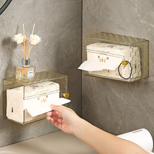Wall Mounted Tissue Box Gold Powder Rectangular No Drilling Required Multipurpose For Bathroom Kitchen Home Use - Product Image 1