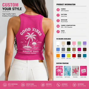 Camiseta sin mangas de canalé de color liso para mujer, primavera-verano - Product Image 3