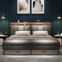 Lit Double Moderne de Luxe Pliable à Hauteur Réglable, Grand Format 200x220cm, avec Sommier en MDF et Tiroirs de Rangement, Meuble de Chambre