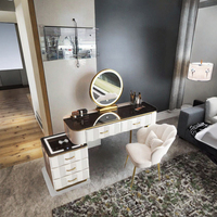 Table de toilette moderne de luxe en marbre avec miroir à LED et tiroir - pour chambre à coucher, hôtel ou salle à manger, en bois