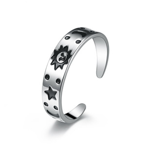 Unisex Titanium Steel <b>Ring</b> Band Star Pattern <b>Adjustable</b> Opening <b>Silver</b> Color Gift Jewelry - Product Image 5