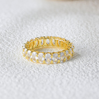 Bague Tennis en Argent Sterling 925 Plaqué Or pour Femme, Classique, Anneau d'Éternité, Ovale 3*5 CZ, Plaqué Or Fin, Cadeau de Mariage et Fiançailles