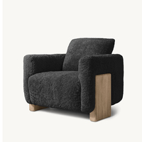 Fauteuil moderne de luxe en tissu imitation fourrure de mouton de Mongolie, confortable, rembourré, base en bois massif, salon, chambre à coucher