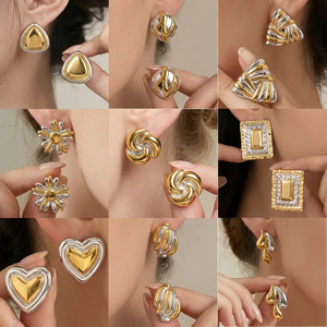 Pendientes Geométricos de Acero Inoxidable 304 con Baño de Oro de 18K, Joyería Elegante para Mujer, para Fiestas y Eventos - Product Image 4