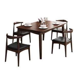 Juego de mesa de comedor de madera maciza de 6 piezas, rectangular, estilo nórdico, para comedor en casa - Product Image 4