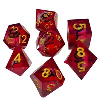 Ensemble de dés polyédriques en résine transparente à bords tranchants, faits à la main, avec inclusions œil d'elfe rouge et blanc, 7 pièces, pour jeux de rôle de table, dans un sac PE