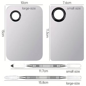 2 in 1 <b>Set</b> Salon Stainless Steel Makeup Nail Art Artist Color Cream Mixing Palette with Spatula - Product Image 1