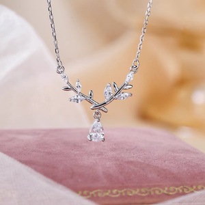 Thời Trang Dây Chuyền Dây Chuyền Hoa Chi Nhánh Cho Phụ Nữ Lá Hình Dạng Zircon Mặt Dây Chuyền Vòng Cổ Cho Quà Tặng Sinh Nhật - Product Image 3