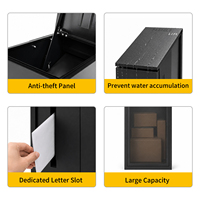 Boîte à colis verticale autoportante mince noire avec dessus incliné, verrouillable, résistante aux intempéries, en métal, moderne, pour l'extérieur