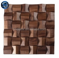 Panel Dinding Kayu 3D Interlocking Teak Mosaic Ramah Lingkungan Tahan Air Sambungan Tanpa Celah Dekorasi Dinding Interior Modern Lobi Hotel