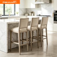 Tabouret de bar contemporain de luxe en chêne massif et tissu, chaise haute rembourrée épaisse pour îlot de cuisine, hôtel, café