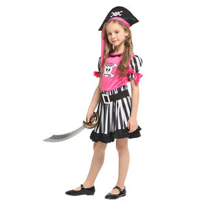 زي القراصنة باللون الأبيض والأسود للأطفال ، زي كرنفال للحفلات ، أزياء القراصنة على شكل جمجمة وردي مطيع للأطفال والفتيات - Product Image 4