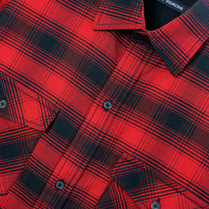 Camisa informal de manga larga para hombre, elegante, de alta calidad, color rojo y negro, 100% algodón teñido en hilo - Product Image 3