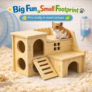 Hamster House Wooden Pet Hideout With <b>Slide</b> And Climbing Features For <b>Small</b> Pets - Product Image 5