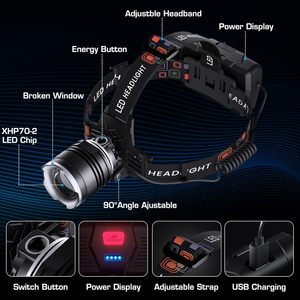 Lampe frontale rechargeable LED 30W super lumineuse, étanche IP66, longue portée 50-99M pour le camping - Product Image 5