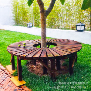 Banc de patio en bois en forme d'arbre, siège extérieur semi-circulaire, design rustique durable pour aménagement paysager de cour - Product Image 4
