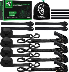 Lot de 4 sangles d'arrimage à <span class=keywords><strong>cliquet</strong></span> de 1 pouce x 15 pieds avec boucles souples de 15 pouces, résistance à la rupture pour moto, camion, cargaison - Product Image 1