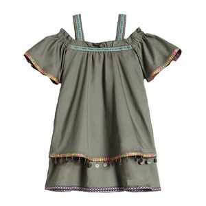 Abito Estivo <span class=keywords><strong>Verde</strong></span> Militare per Bambine con Nappe Etniche, Vestiti per Bambine - Product Image 3