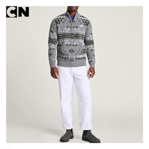 Suéter con Certificación GRS, Fabricante de Suéteres, Logotipo Personalizado, Patrón Jacquard, Suéter de Lana de Cordero Vintage para Hombre, Suéter de Punto con Cierre de Cremallera de un Cuarto - Product Image 3