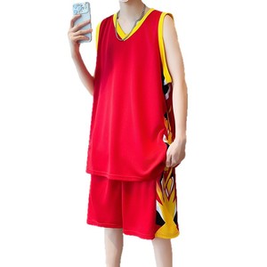 Uniforme de <span class=keywords><strong>Baloncesto</strong></span> de Verano con Cuello en V y Capa Falsa, Jersey sin Mangas Transpirable y Pantalones Cortos de Entrenamiento para Adolescentes - Product Image 5