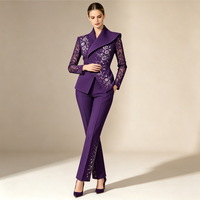 Ensemble deux pièces de luxe léger pour femme, broderie lourde et cristaux, robe de soirée formelle à manches longues en dentelle, tenue de danse