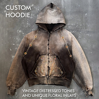 Fabricant OEM de vêtements streetwear, sweat à capuche zippé vintage en coton 100% French Terry, effet délavé, pour hommes