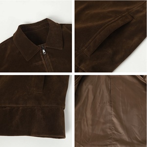 OEM Boxy Corduroy Zip Jacket Men Dark Brown Spread Collar Clean Minimalist <strong>Moleskin</strong> Overshirt Quiet Luxury Men's Corduroy Jacket - Product Image 3