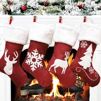 Hot Selling Faux Fur Cuff Burlap Buffalo Plaid Hanging Christmas Stocking For Christmas Decor