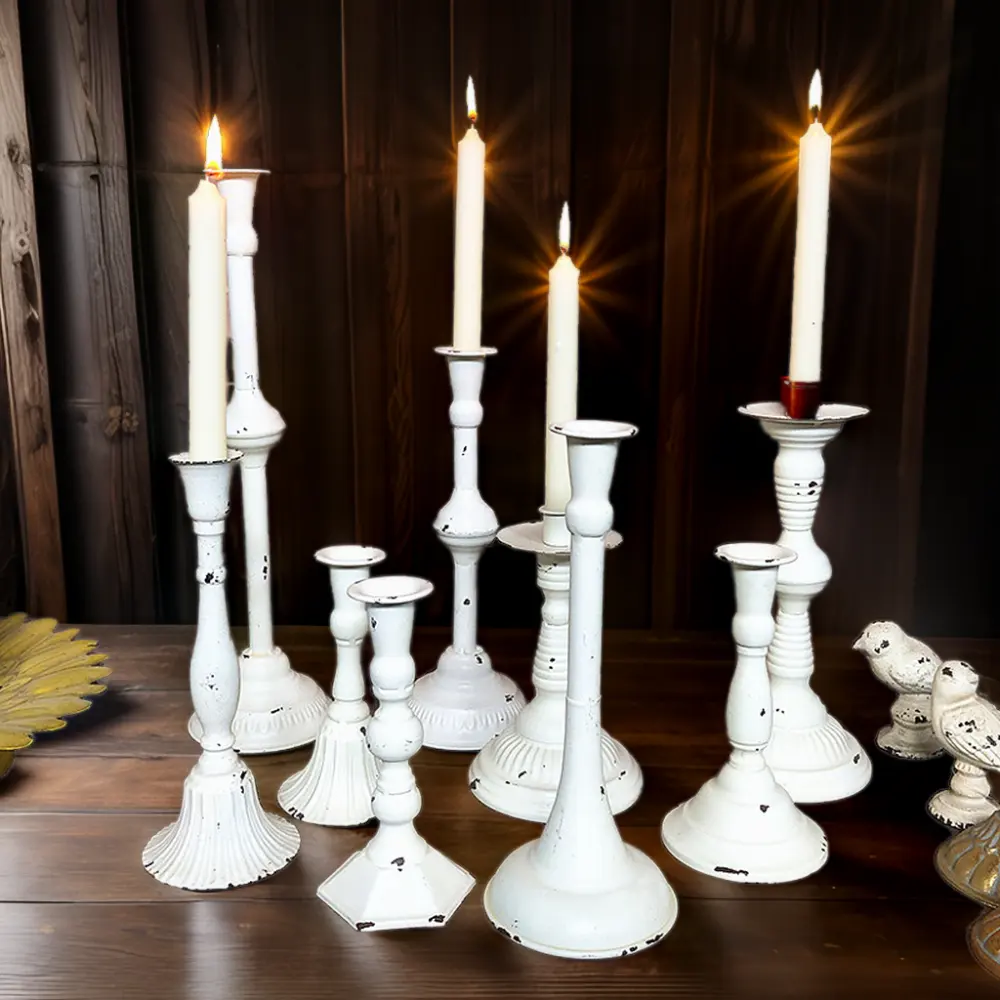 Retro White Matte Metal Candle Holders retro iron candle holder decorative for Wedding Party Home Decor